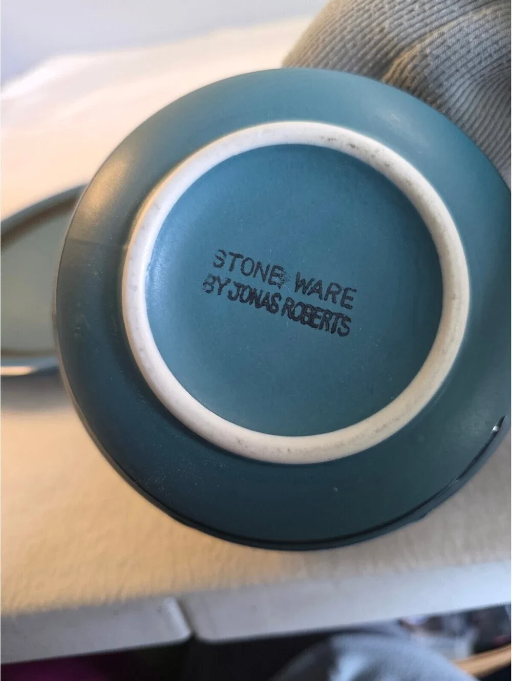 Vintage Jonas Roberts Stoneware Teal Blue Cup Saucer Set of 2 Mid Century